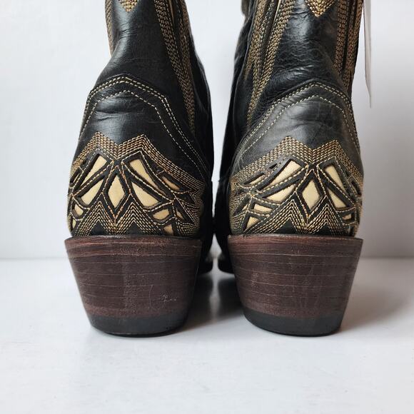 Lucchese Western Boots Womens Size 6B Hillsboro Lazer Design Snip Toe Black - Picture 2 of 14